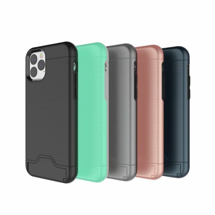 For iPhone 11 Pro Ultra-thin TPU+PC Brushed Texture Shockproof Protective Case, with Holder & Card Slot