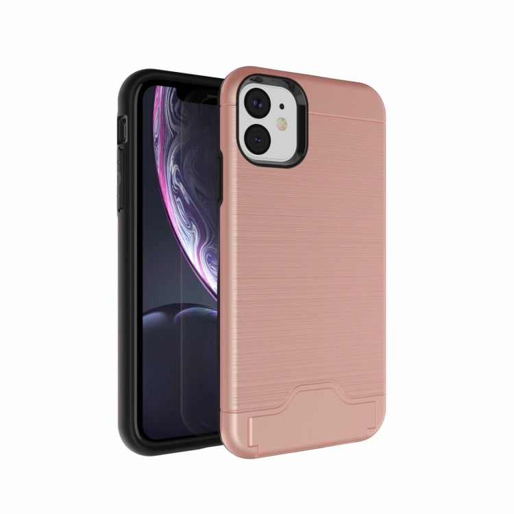 For iPhone 11 Ultra-thin TPU+PC Brushed Texture Shockproof Protective Case , with Holder & Card Slot