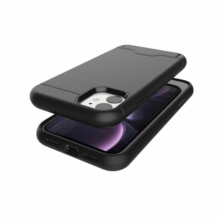 For iPhone 11 Ultra-thin TPU+PC Brushed Texture Shockproof Protective Case , with Holder & Card Slot