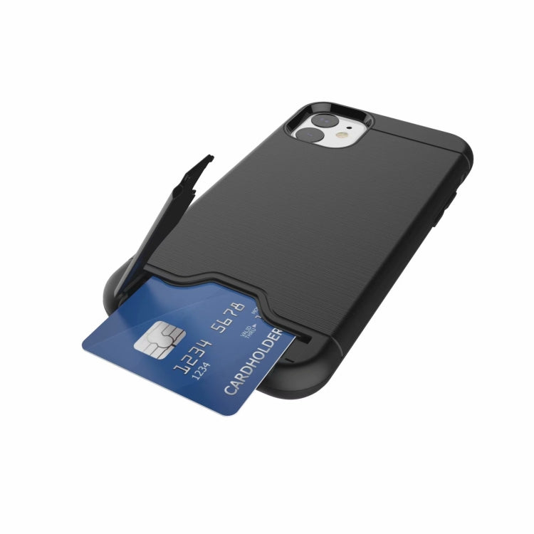 For iPhone 11 Ultra-thin TPU+PC Brushed Texture Shockproof Protective Case , with Holder & Card Slot