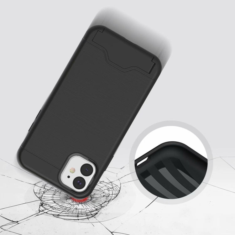 For iPhone 11 Ultra-thin TPU+PC Brushed Texture Shockproof Protective Case , with Holder & Card Slot