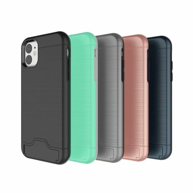 For iPhone 11 Ultra-thin TPU+PC Brushed Texture Shockproof Protective Case , with Holder & Card Slot