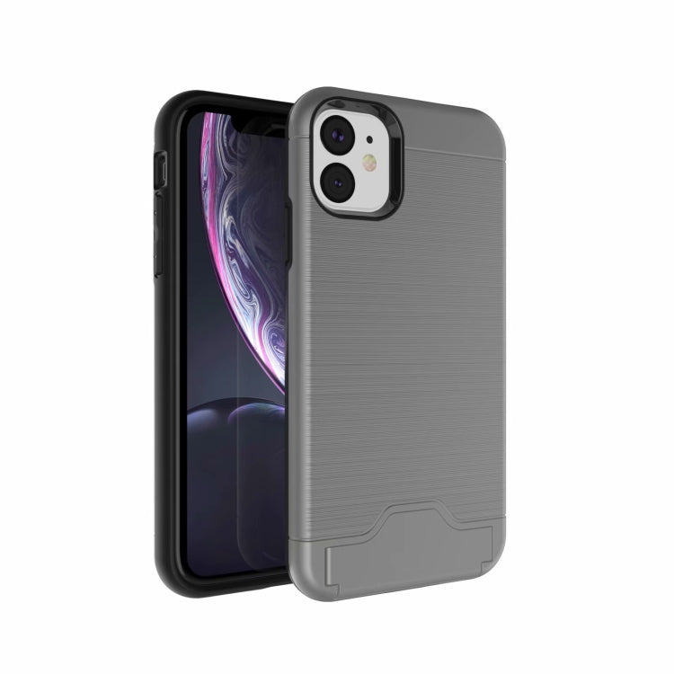 For iPhone 11 Ultra-thin TPU+PC Brushed Texture Shockproof Protective Case , with Holder & Card Slot