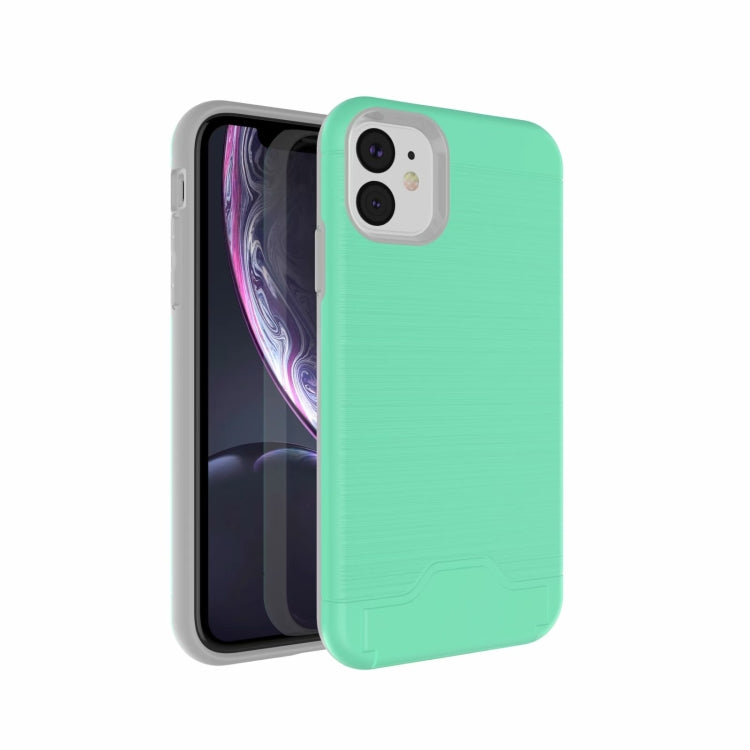 For iPhone 11 Ultra-thin TPU+PC Brushed Texture Shockproof Protective Case , with Holder & Card Slot