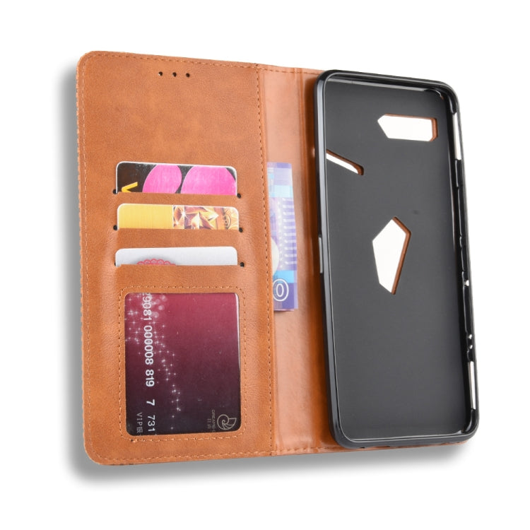 Magnetic Buckle Retro Crazy Horse Texture Horizontal Flip Leather Case for Asus ROG Phone II ZS660KL ,with Holder & Card Slots & Photo Frame