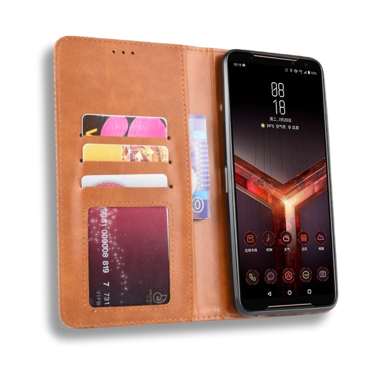 Magnetic Buckle Retro Crazy Horse Texture Horizontal Flip Leather Case for Asus ROG Phone II ZS660KL ,with Holder & Card Slots & Photo Frame