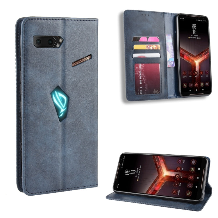 Magnetic Buckle Retro Crazy Horse Texture Horizontal Flip Leather Case for Asus ROG Phone II ZS660KL ,with Holder & Card Slots & Photo Frame