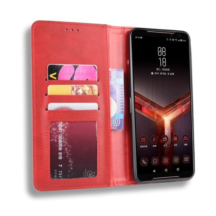 Magnetic Buckle Retro Crazy Horse Texture Horizontal Flip Leather Case for Asus ROG Phone II ZS660KL ,with Holder & Card Slots & Photo Frame