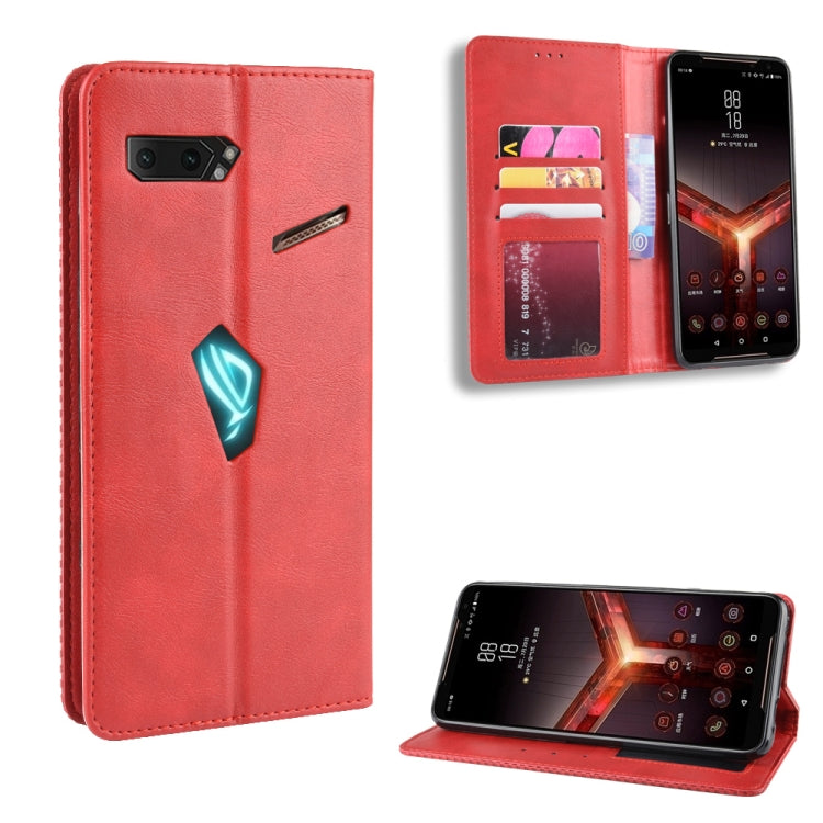 Magnetic Buckle Retro Crazy Horse Texture Horizontal Flip Leather Case for Asus ROG Phone II ZS660KL ,with Holder & Card Slots & Photo Frame