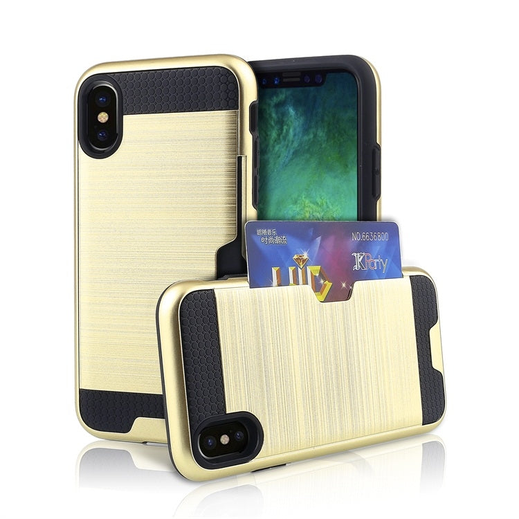 For iPhone XS Max Ultra-thin TPU+PC Brushed Texture Shockproof Protective Case with Card Slot