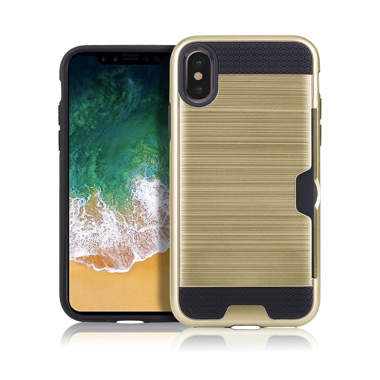 For iPhone XS Max Ultra-thin TPU+PC Brushed Texture Shockproof Protective Case with Card Slot