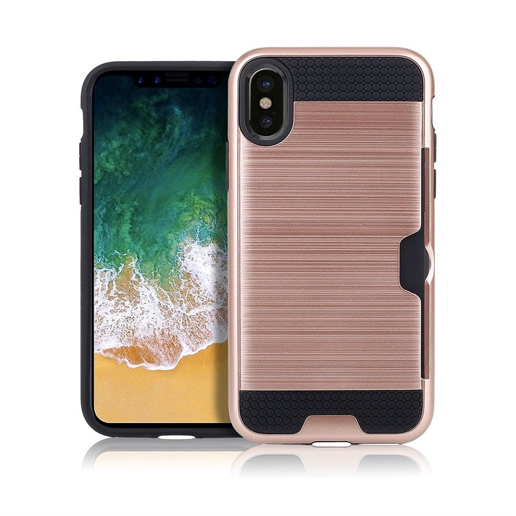 For iPhone X / XS Ultra-thin TPU+PC Brushed Texture Shockproof Protective Case with Card Slot