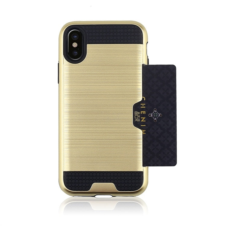 For iPhone X / XS Ultra-thin TPU+PC Brushed Texture Shockproof Protective Case with Card Slot