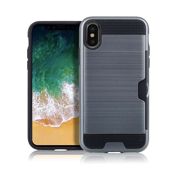 For iPhone X / XS Ultra-thin TPU+PC Brushed Texture Shockproof Protective Case with Card Slot