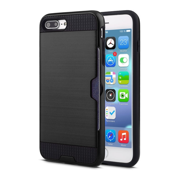 Ultra-thin TPU+PC Brushed Texture Shockproof Protective Case with Card Slot for iPhone 7 Plus / 8 Plus