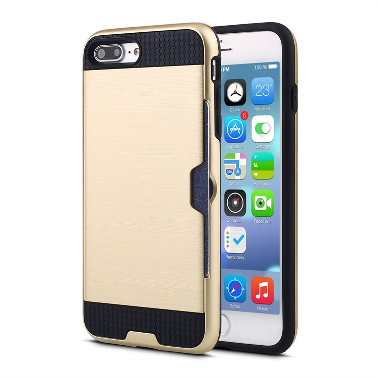 Ultra-thin TPU+PC Brushed Texture Shockproof Protective Case with Card Slot for iPhone 7 Plus / 8 Plus
