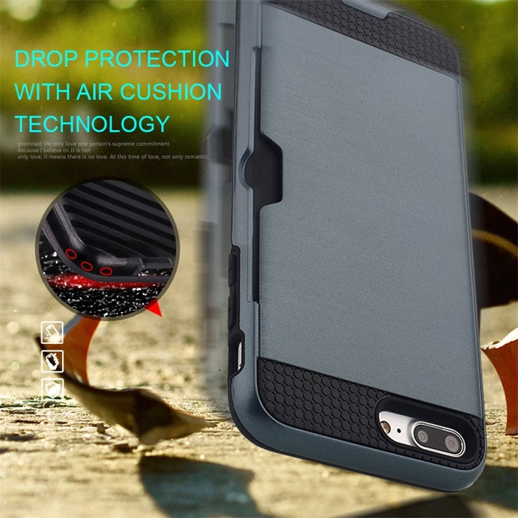 Ultra-thin TPU+PC Brushed Texture Shockproof Protective Case with Card Slot for iPhone 7 Plus / 8 Plus