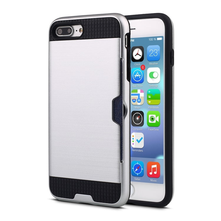 Ultra-thin TPU+PC Brushed Texture Shockproof Protective Case with Card Slot for iPhone 7 Plus / 8 Plus