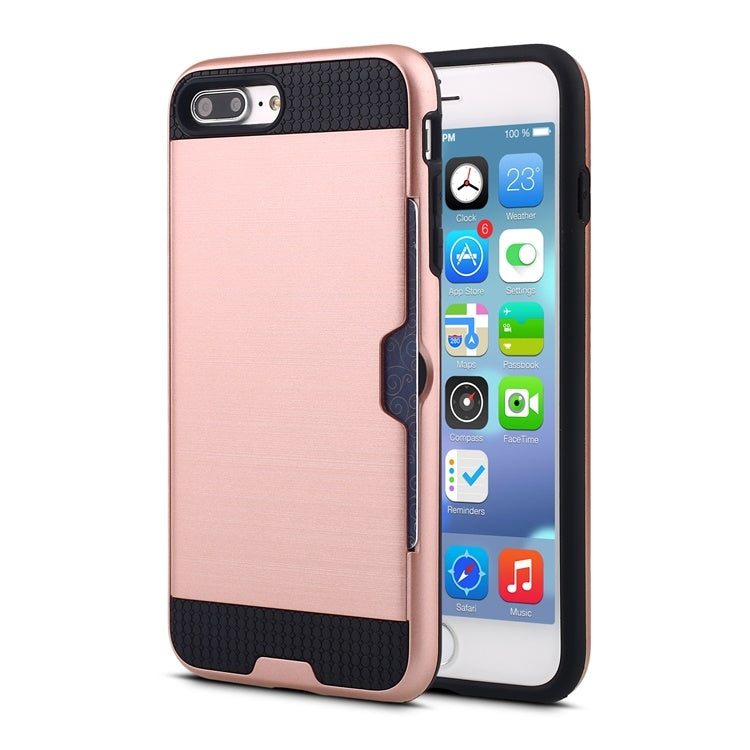 Ultra-thin TPU+PC Brushed Texture Shockproof Protective Case with Card Slot for iPhone 7 Plus / 8 Plus