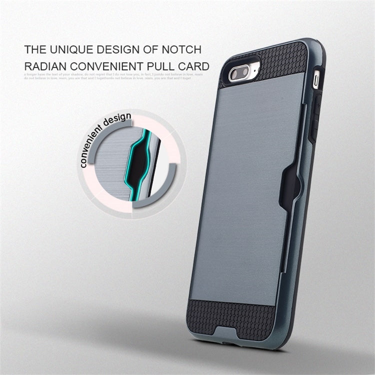 Ultra-thin TPU+PC Brushed Texture Shockproof Protective Case with Card Slot for iPhone 7 Plus / 8 Plus