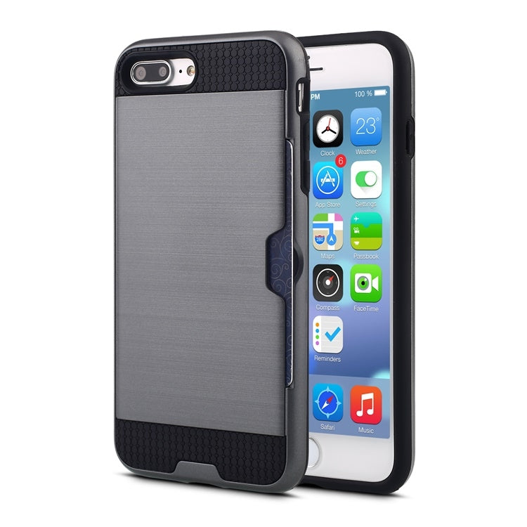 Ultra-thin TPU+PC Brushed Texture Shockproof Protective Case with Card Slot for iPhone 7 Plus / 8 Plus