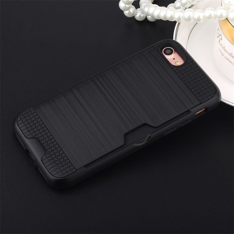 For iPhone 8 / 7 Ultra-thin TPU+PC Brushed Texture Shockproof Protective Case with Card Slot