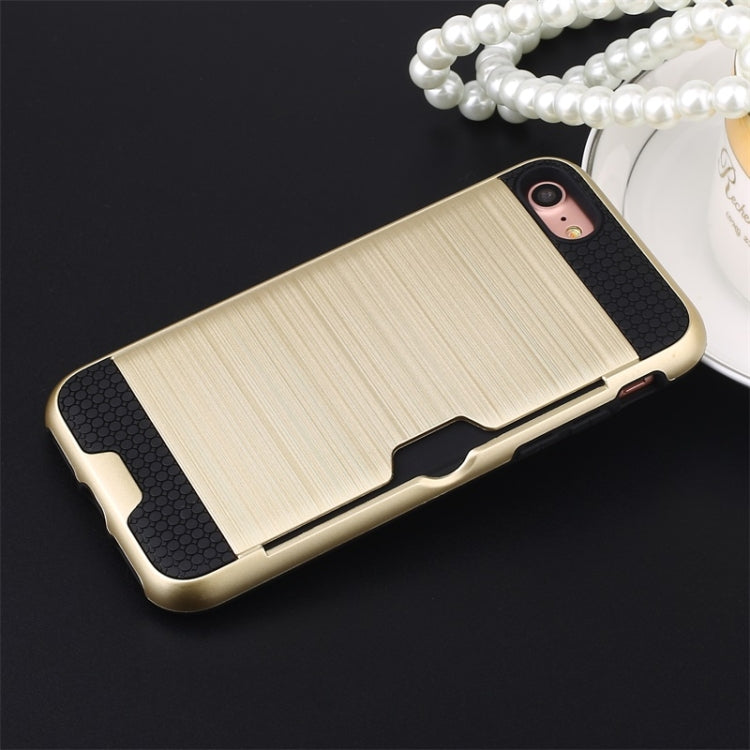 For iPhone 8 / 7 Ultra-thin TPU+PC Brushed Texture Shockproof Protective Case with Card Slot