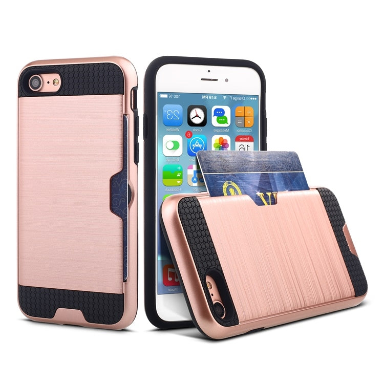 For iPhone 8 / 7 Ultra-thin TPU+PC Brushed Texture Shockproof Protective Case with Card Slot