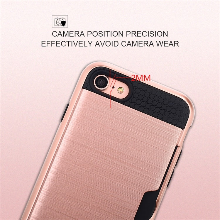 For iPhone 8 / 7 Ultra-thin TPU+PC Brushed Texture Shockproof Protective Case with Card Slot