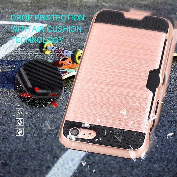 For iPhone 8 / 7 Ultra-thin TPU+PC Brushed Texture Shockproof Protective Case with Card Slot