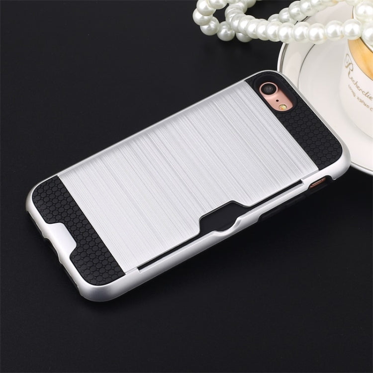 For iPhone 8 / 7 Ultra-thin TPU+PC Brushed Texture Shockproof Protective Case with Card Slot