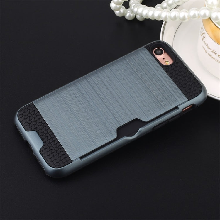 For iPhone 8 / 7 Ultra-thin TPU+PC Brushed Texture Shockproof Protective Case with Card Slot