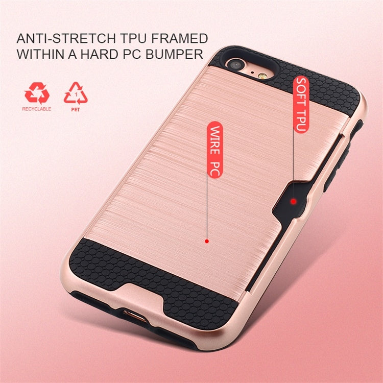 For iPhone 8 / 7 Ultra-thin TPU+PC Brushed Texture Shockproof Protective Case with Card Slot