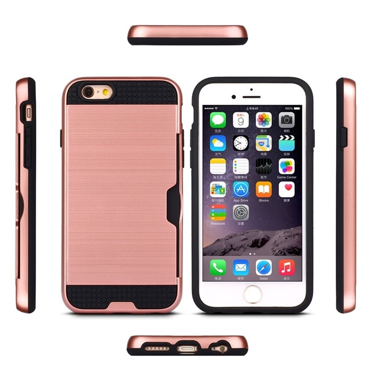 Ultra-thin TPU+PC Brushed Texture Shockproof Protective Case with Card Slot for iPhone 6 / 6s