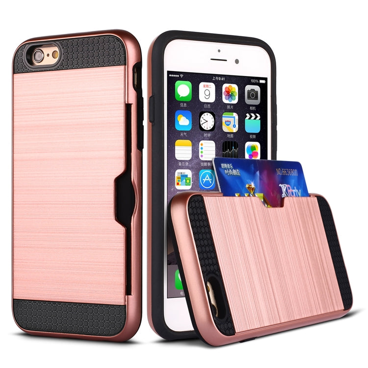Ultra-thin TPU+PC Brushed Texture Shockproof Protective Case with Card Slot for iPhone 6 Plus / 6s Plus