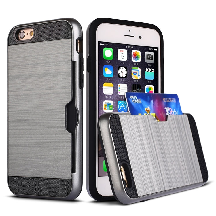 Ultra-thin TPU+PC Brushed Texture Shockproof Protective Case with Card Slot for iPhone 6 Plus / 6s Plus