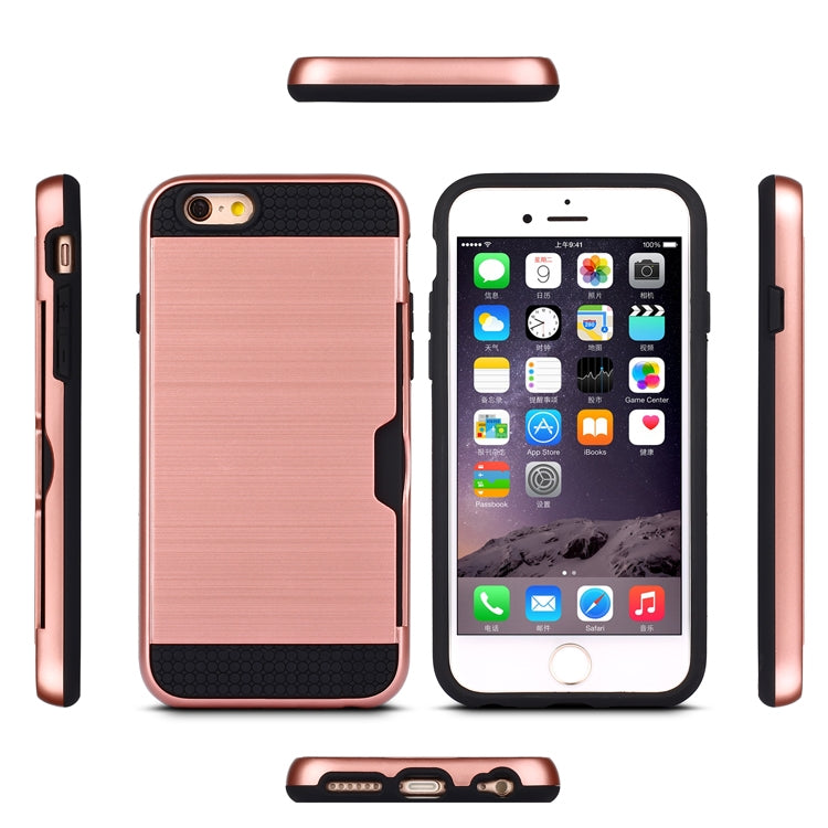 Ultra-thin TPU+PC Brushed Texture Shockproof Protective Case with Card Slot for iPhone 6 Plus / 6s Plus