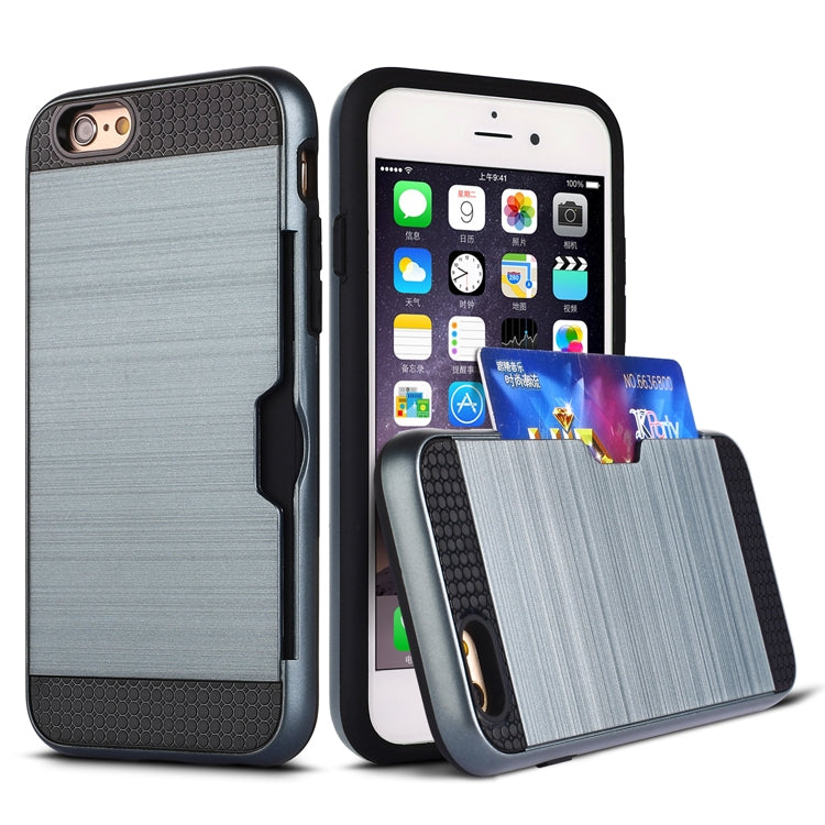 Ultra-thin TPU+PC Brushed Texture Shockproof Protective Case with Card Slot for iPhone 6 Plus / 6s Plus