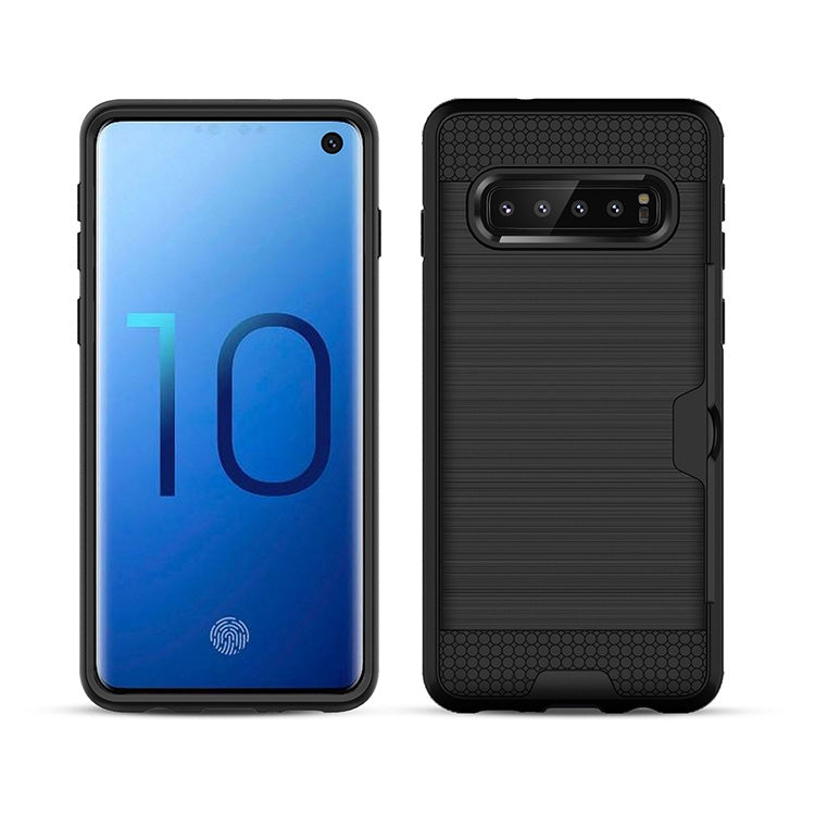 Ultra-thin TPU+PC Brushed Texture Shockproof Protective Case with Card Slot for Galaxy S10