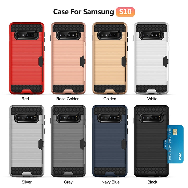 Ultra-thin TPU+PC Brushed Texture Shockproof Protective Case with Card Slot for Galaxy S10