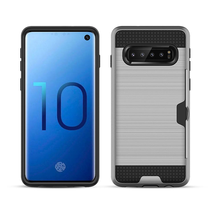 Ultra-thin TPU+PC Brushed Texture Shockproof Protective Case with Card Slot for Galaxy S10