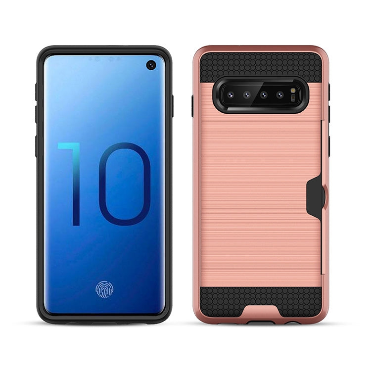 Ultra-thin TPU+PC Brushed Texture Shockproof Protective Case with Card Slot for Galaxy S10