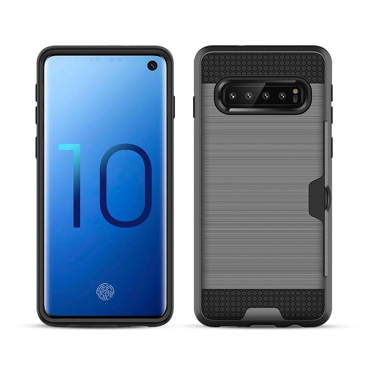 Ultra-thin TPU+PC Brushed Texture Shockproof Protective Case with Card Slot for Galaxy S10