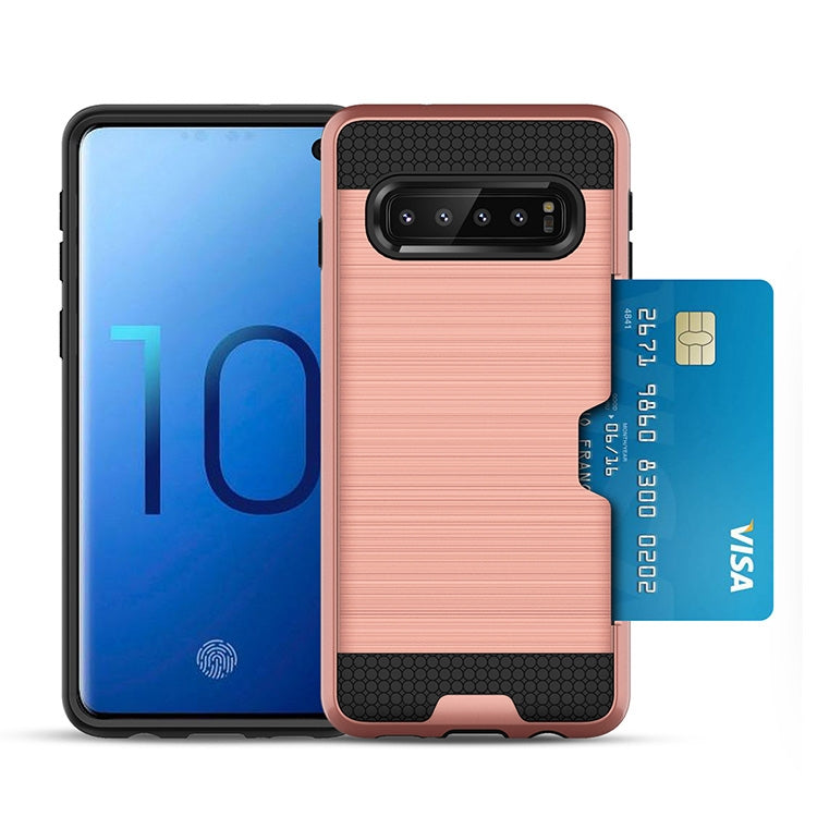 Ultra-thin TPU+PC Brushed Texture Shockproof Protective Case with Card Slot for Galaxy S10