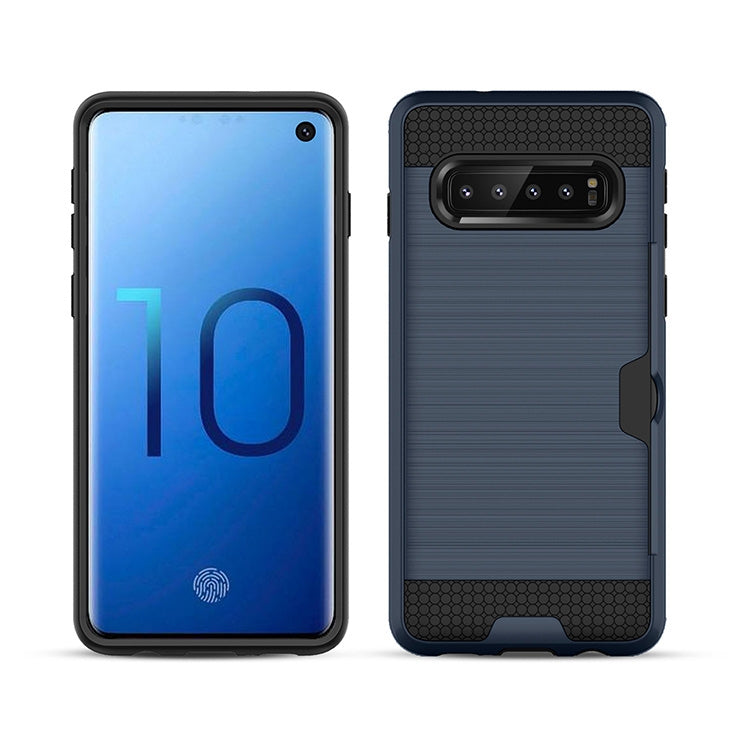 Ultra-thin TPU+PC Brushed Texture Shockproof Protective Case with Card Slot for Galaxy S10