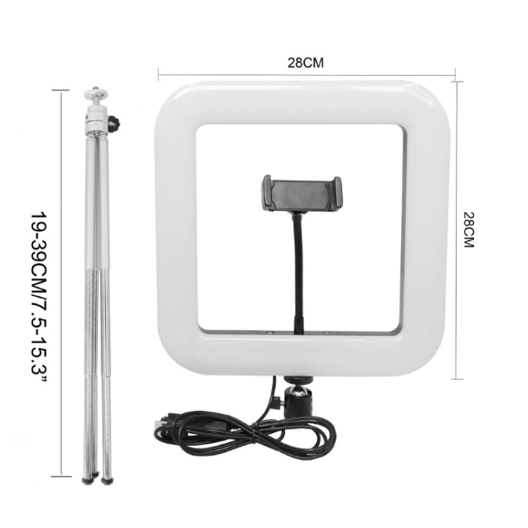 XWJ-D35B 28cm Dimmable LED Square Light With Tripod Net Red Live Fill Light Mobile Phone Bracket