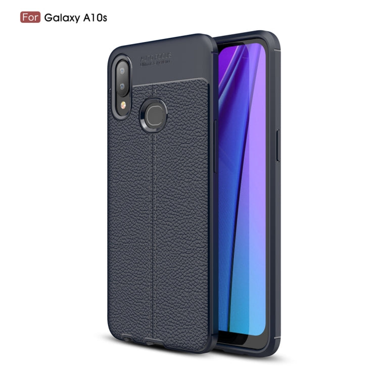 Litchi Texture TPU Shockproof Case for Galaxy A10s(Navy Blue)