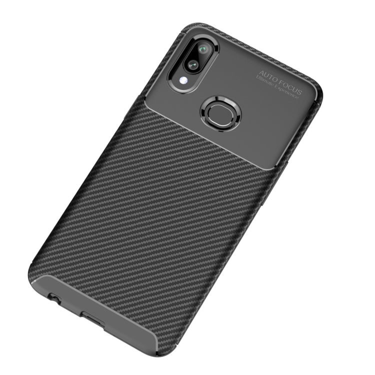 Beetle Series Carbon Fiber Texture Shockproof TPU Case for Galaxy A10s(Brown)