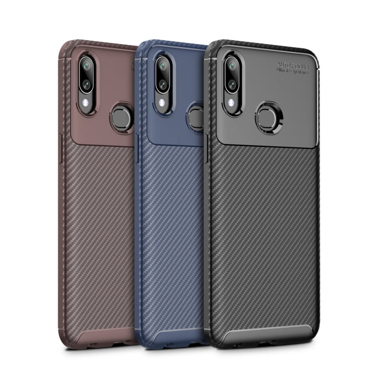 Beetle Series Carbon Fiber Texture Shockproof TPU Case for Galaxy A10s(Brown)