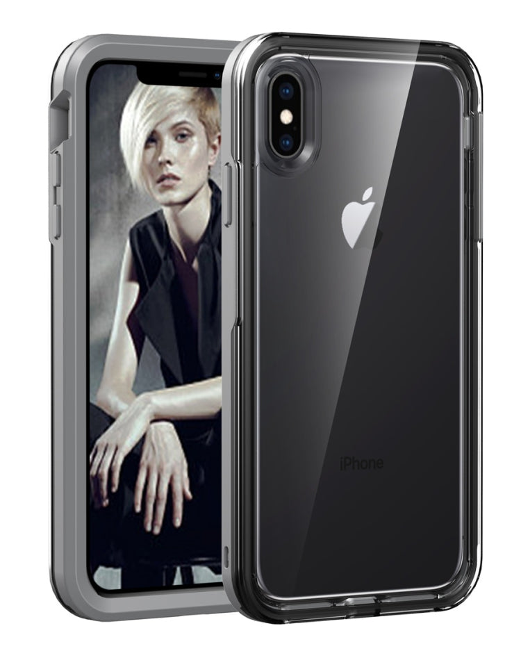 For iPhone X / XS Grey+Black 2 in 1 TPU+PC Solid Color Combination Drop